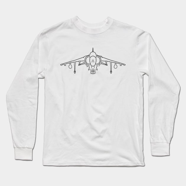 Hawker Harrier jump jet fighter aircraft outline graphic (black) Long Sleeve T-Shirt by soitwouldseem